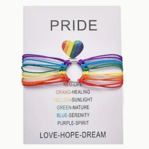 Pride LGBTQ Plus Rainbow Wax Cord Bracelet on Pride Display Card - Picture 1 of 3